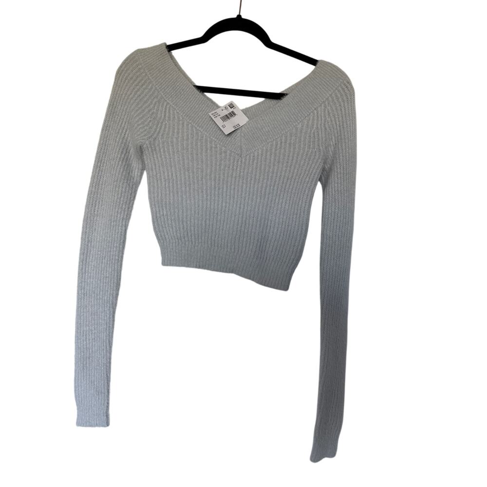 NWT American Eagle Double V-Neck Cropped Fuzzy Sweater, S